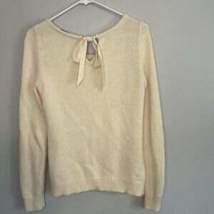 Lauren Ralph Lauren Womens Alpaca Blend Sweater V Neck Cream Sz M Lace Bow Luxe